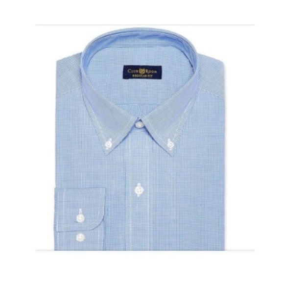 NWT Club Room Mens Regular Fit Blue Plaid Dress Shirt Size 15.5 M $55 G091 - Picture 1 of 1